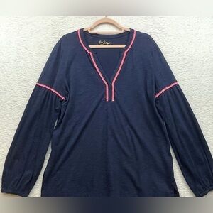 Lilly Pulitzer Blue Long Sleeve Top -Pink Trim – 100% Pima Cotton – Size Large
